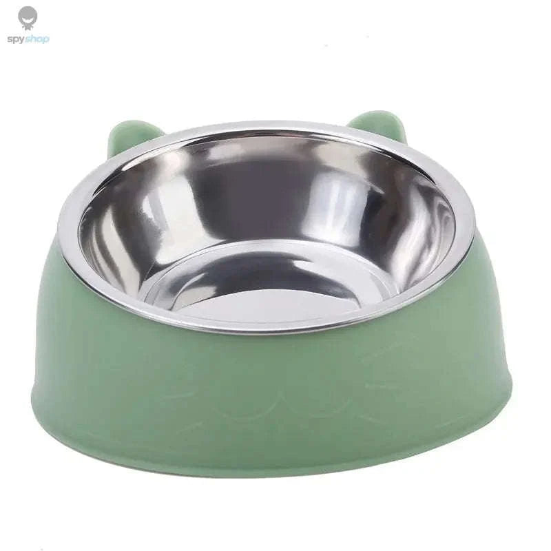 Inclined Stainless Steel Pet Bowl – Ergonomic Elevated Design for Cats and Dogs-Green