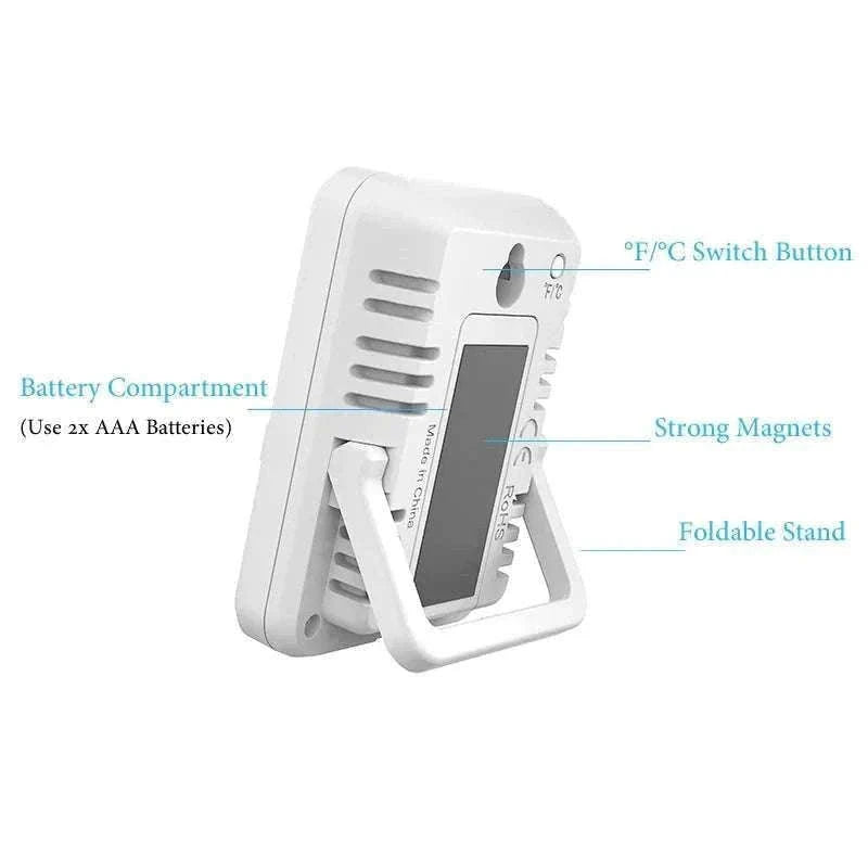 Indoor Digital Temperature Humidity Meter with Stand and Magnet-B White