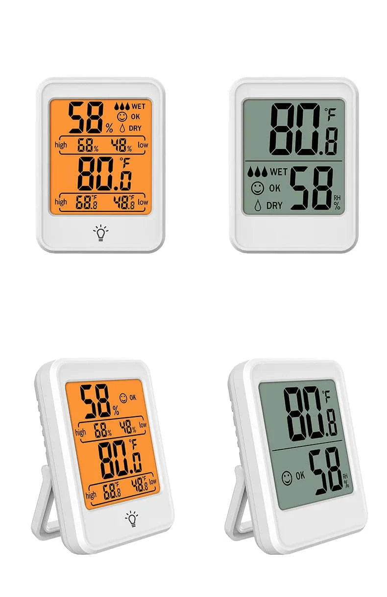 Indoor Digital Temperature Humidity Meter with Stand and Magnet-B White