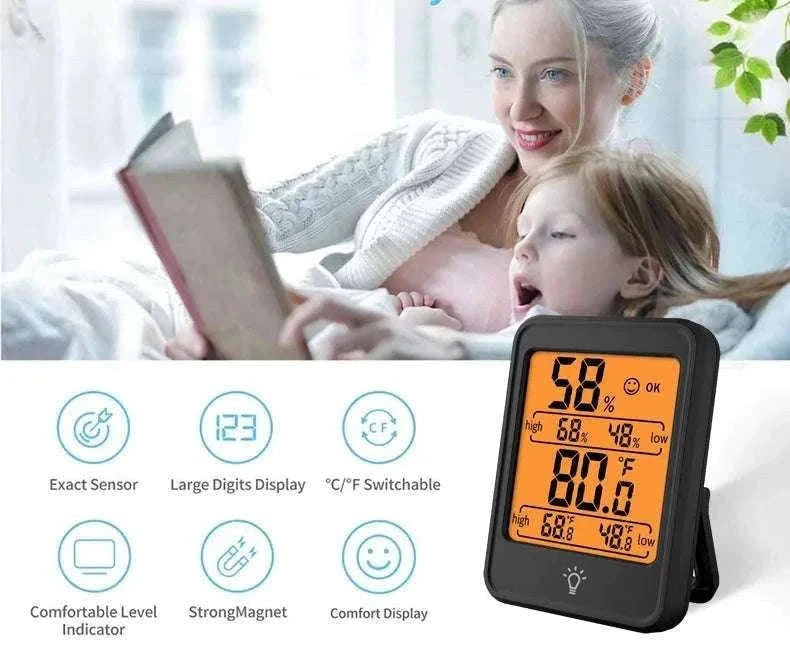 Indoor Digital Temperature Humidity Meter with Stand and Magnet-B White