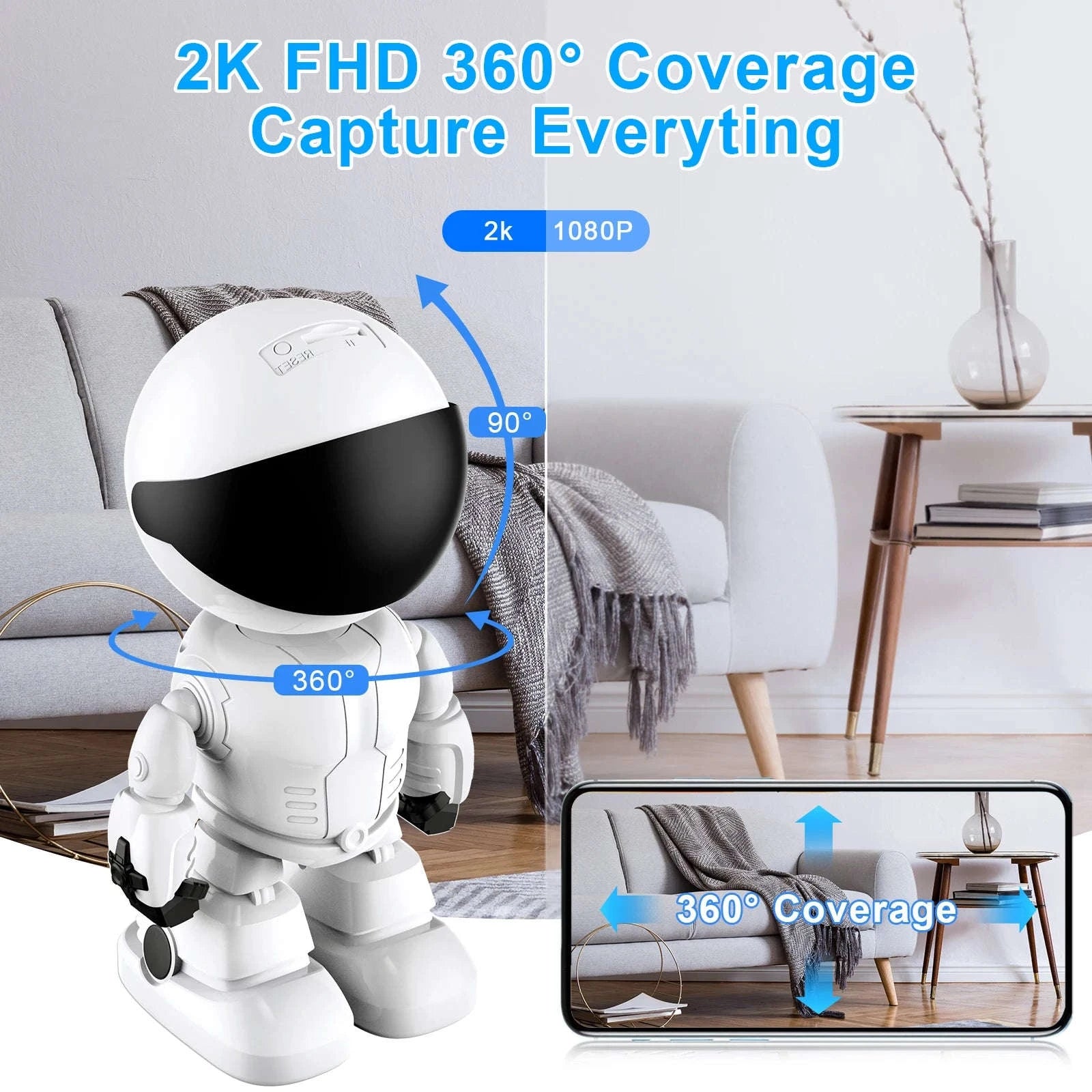 Indoor Home Security Camera with 3MP Night Vision and Audio-WHITE / United States