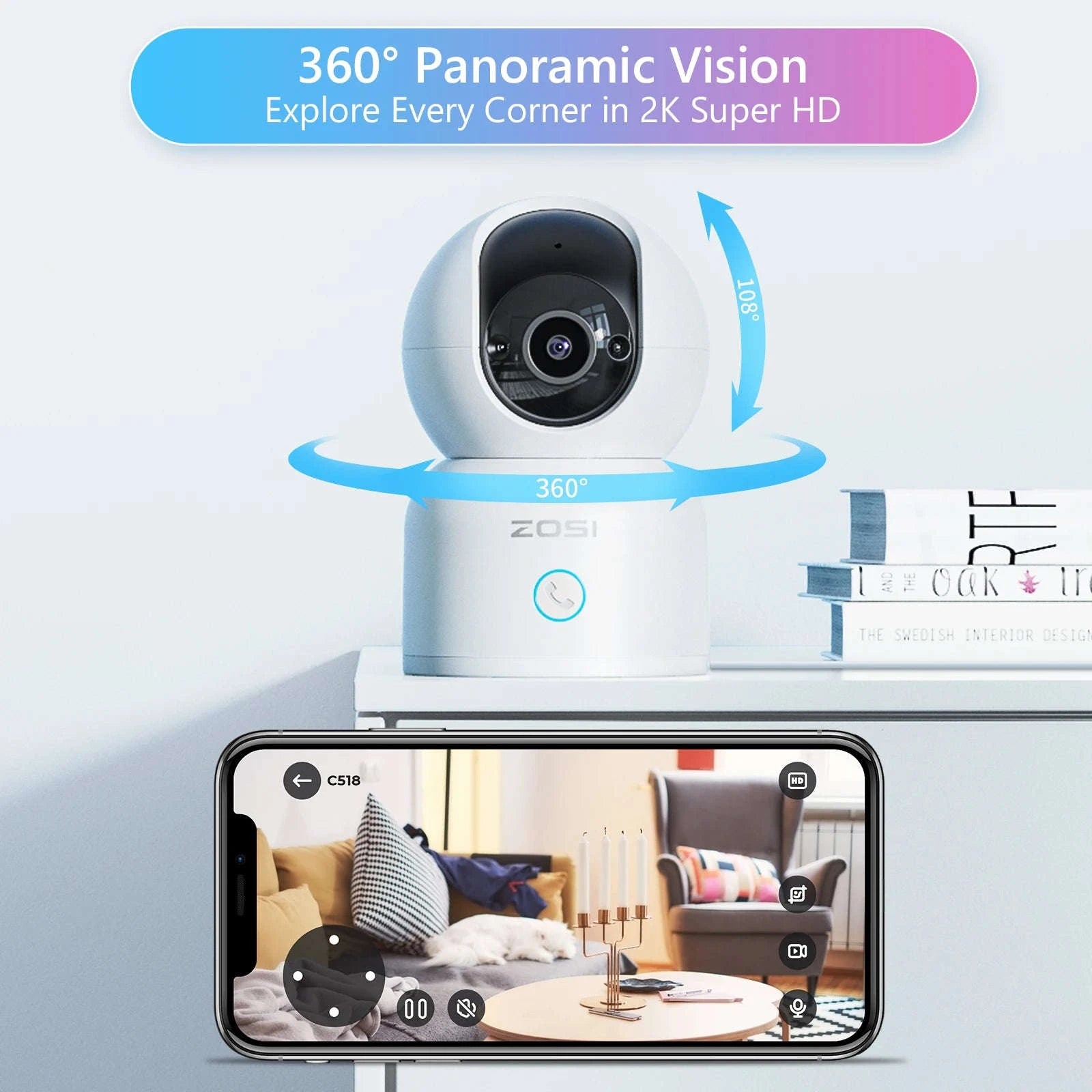 Indoor Security Camera 2K 360° Baby & Pet Monitor with AI Tracking-1PCS 3MP Cam / japan