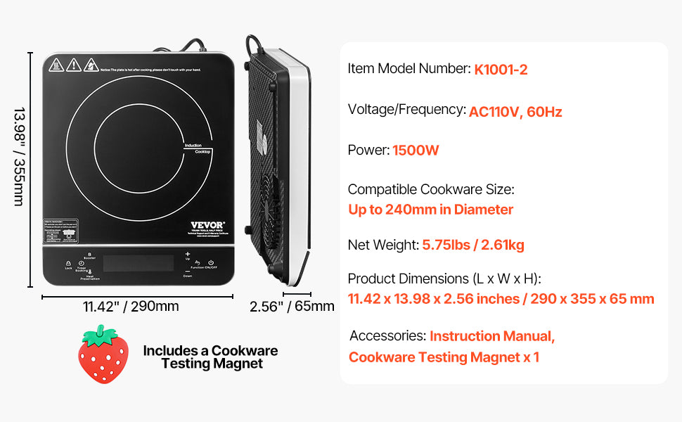 Portable Induction Cooktop 1500W with 9 Heat Levels & Timer