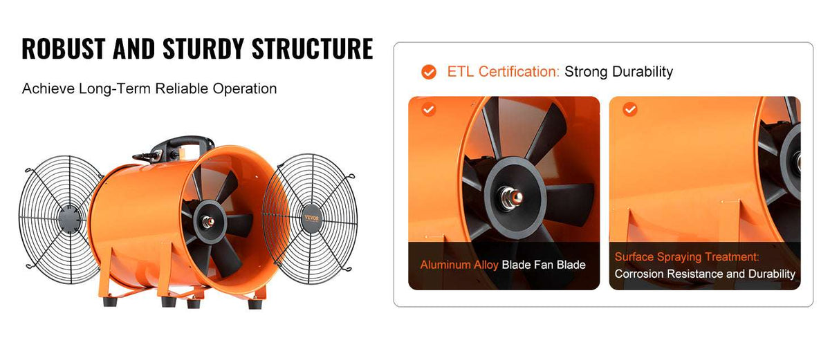 Industrial Exhaust Fan with 5M Duct High Airflow Ventilation Blower-367W 12inch / GERMANY