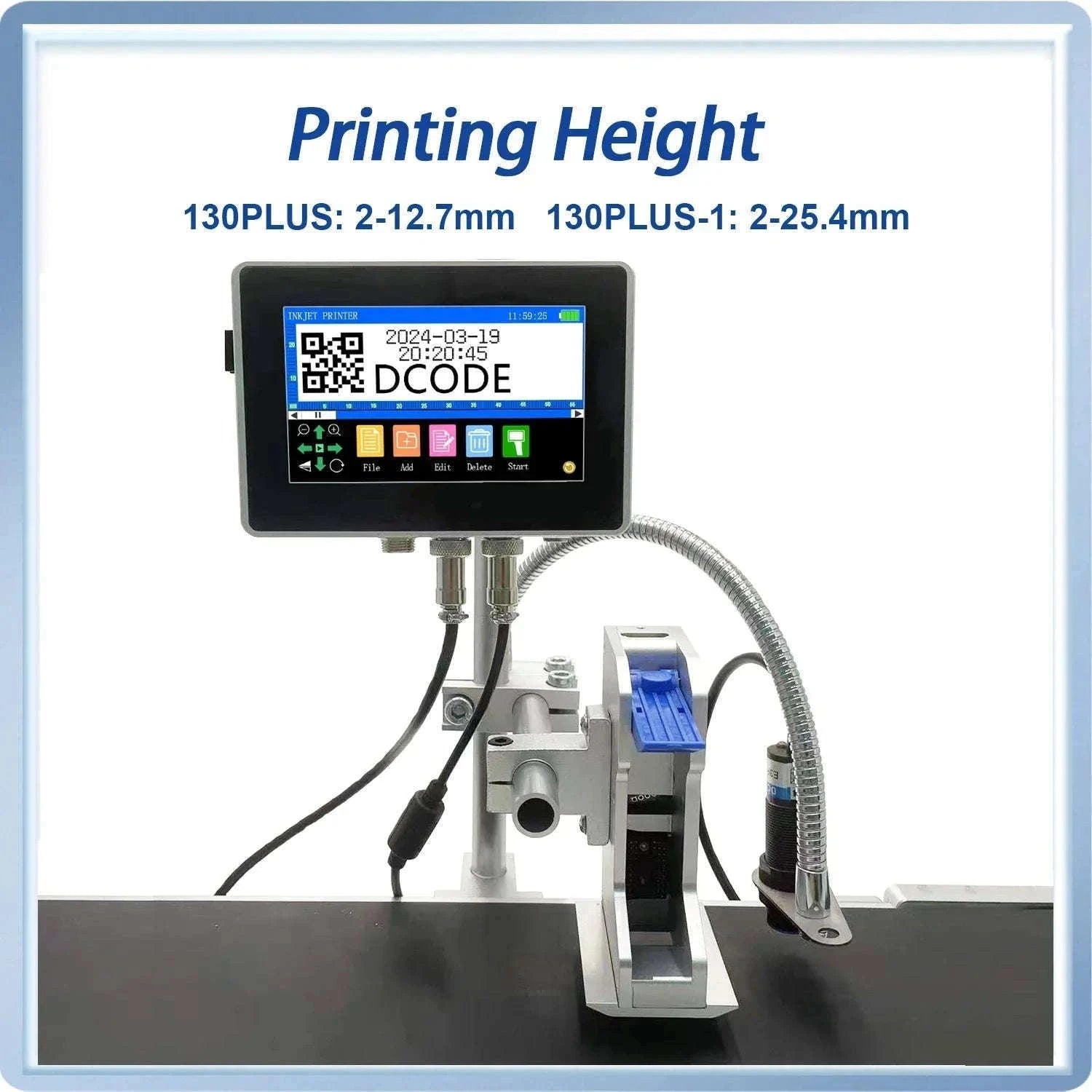 Industrial Inkjet Printer 600dpi QR Barcode Date Coding Machine-12.7mm with 1 ink / EU Plug