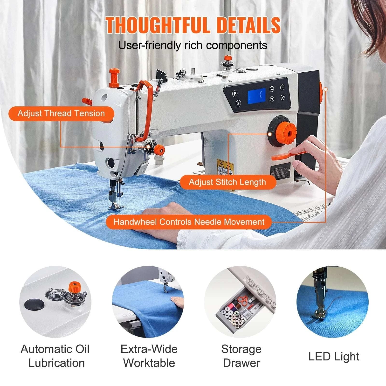 Industrial Lockstitch Sewing Machine 550W Servo, 5000 SPM with Table-550W 5000s.p.m / United States