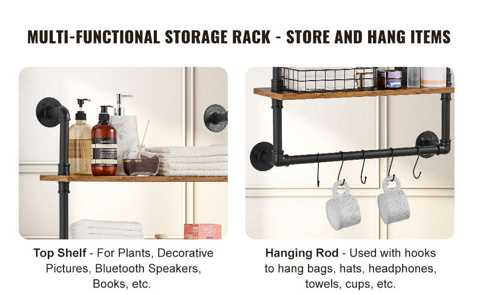 Industrial Pipe Wall Mount Floating Shelf Rack-4 Tiers 3 strokes / United States