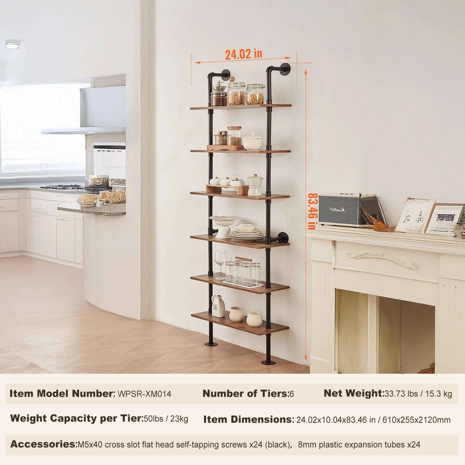 Industrial Pipe Wall Mount Floating Shelf Rack-4 Tiers 3 strokes / United States