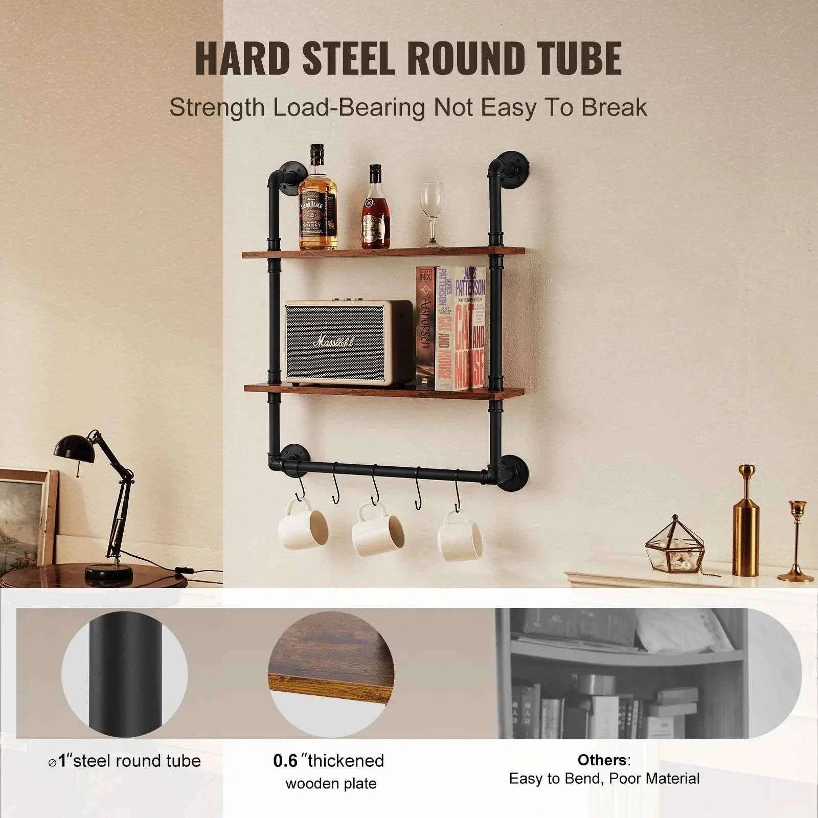 Industrial Pipe Wall Mount Floating Shelf Rack-4 Tiers 3 strokes / United States