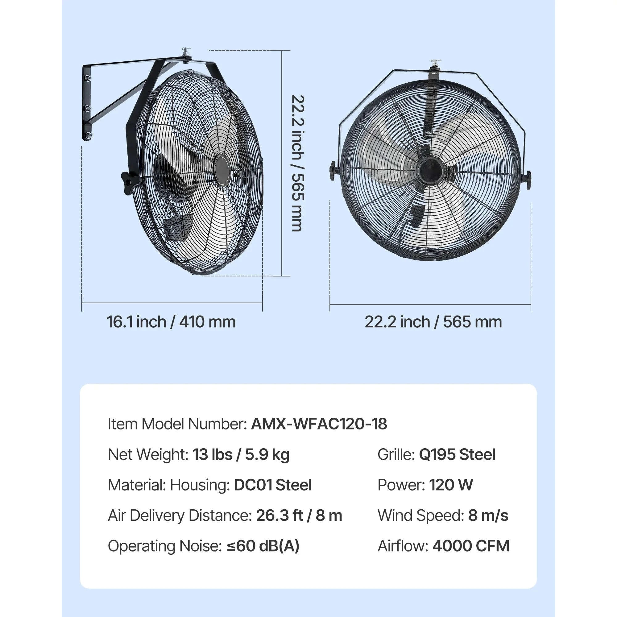 Industrial Wall Mount Fan High Velocity Waterproof Aluminum Blades for Workshop Warehouse Greenhouse-95 W / United States