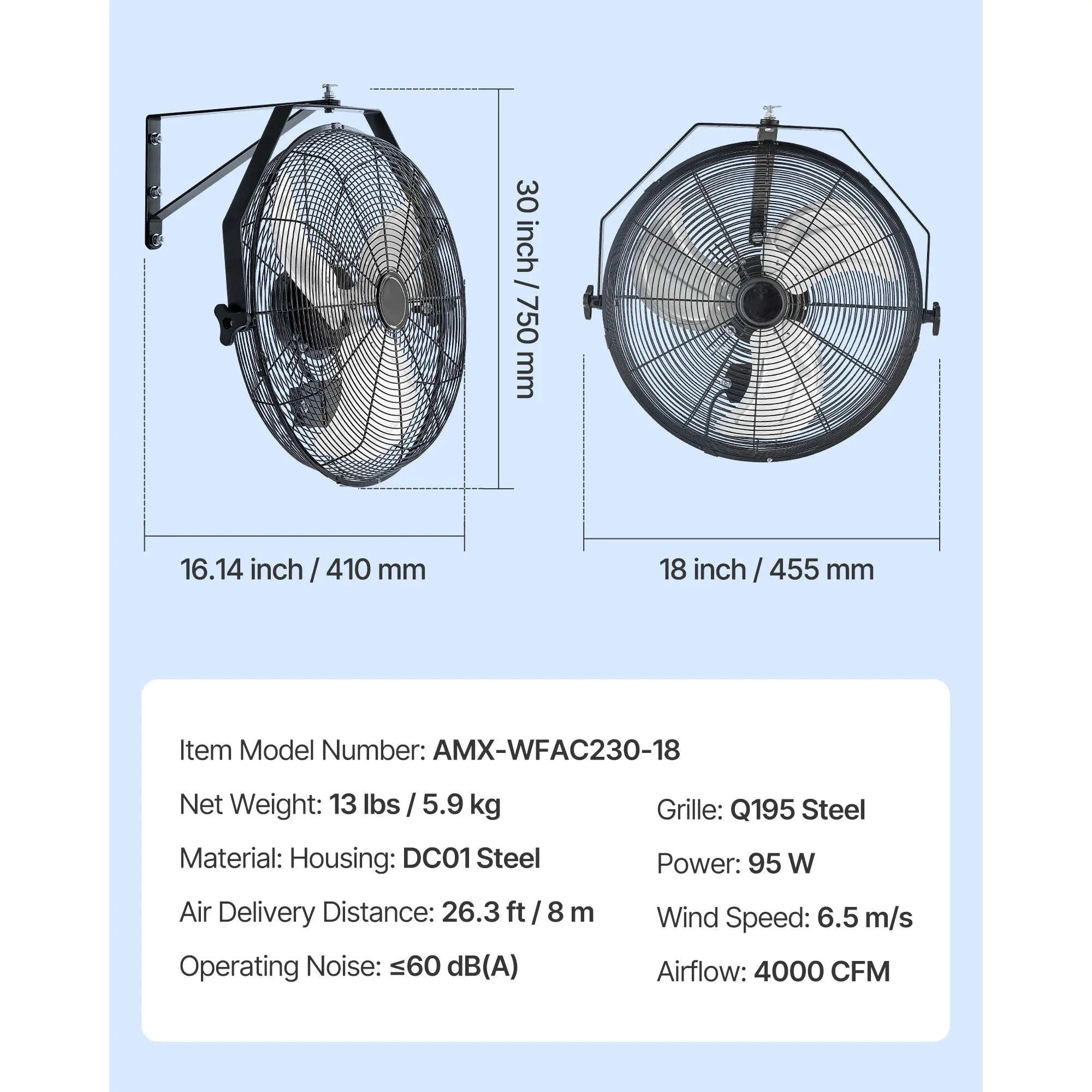 Industrial Wall Mount Fan High Velocity Waterproof Aluminum Blades for Workshop Warehouse Greenhouse-95 W / United States