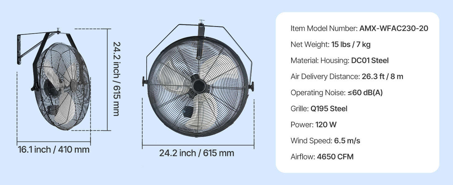 Industrial Wall Mount Fan High Velocity Waterproof Aluminum Blades for Workshop Warehouse Greenhouse-95 W / United States