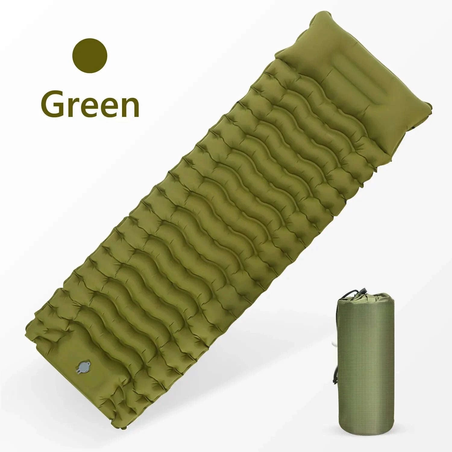 Inflatable Camping Mattress with Built-In Pillow and Pump-Green / One Seat