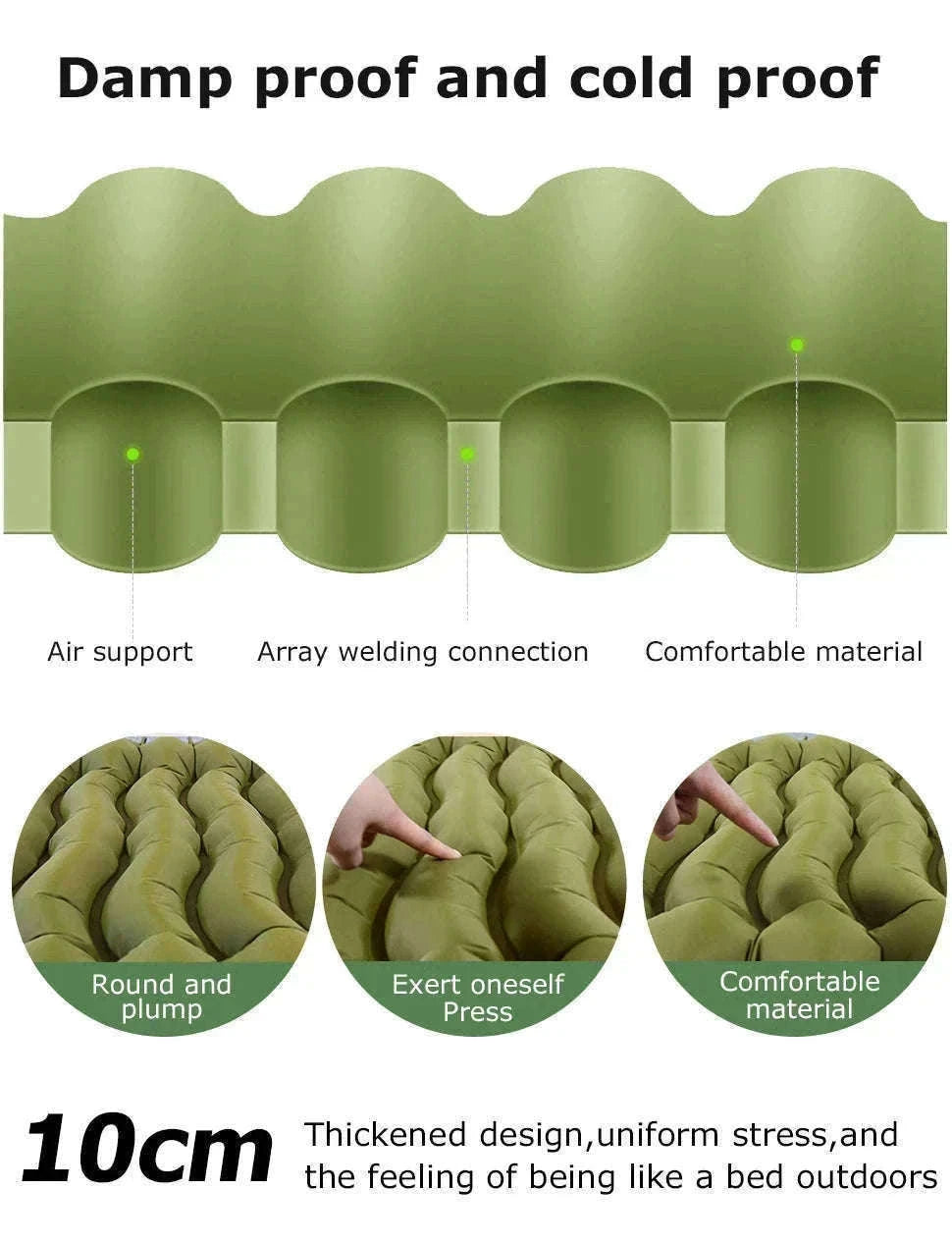Inflatable Camping Mattress with Built-In Pillow and Pump-Green / One Seat