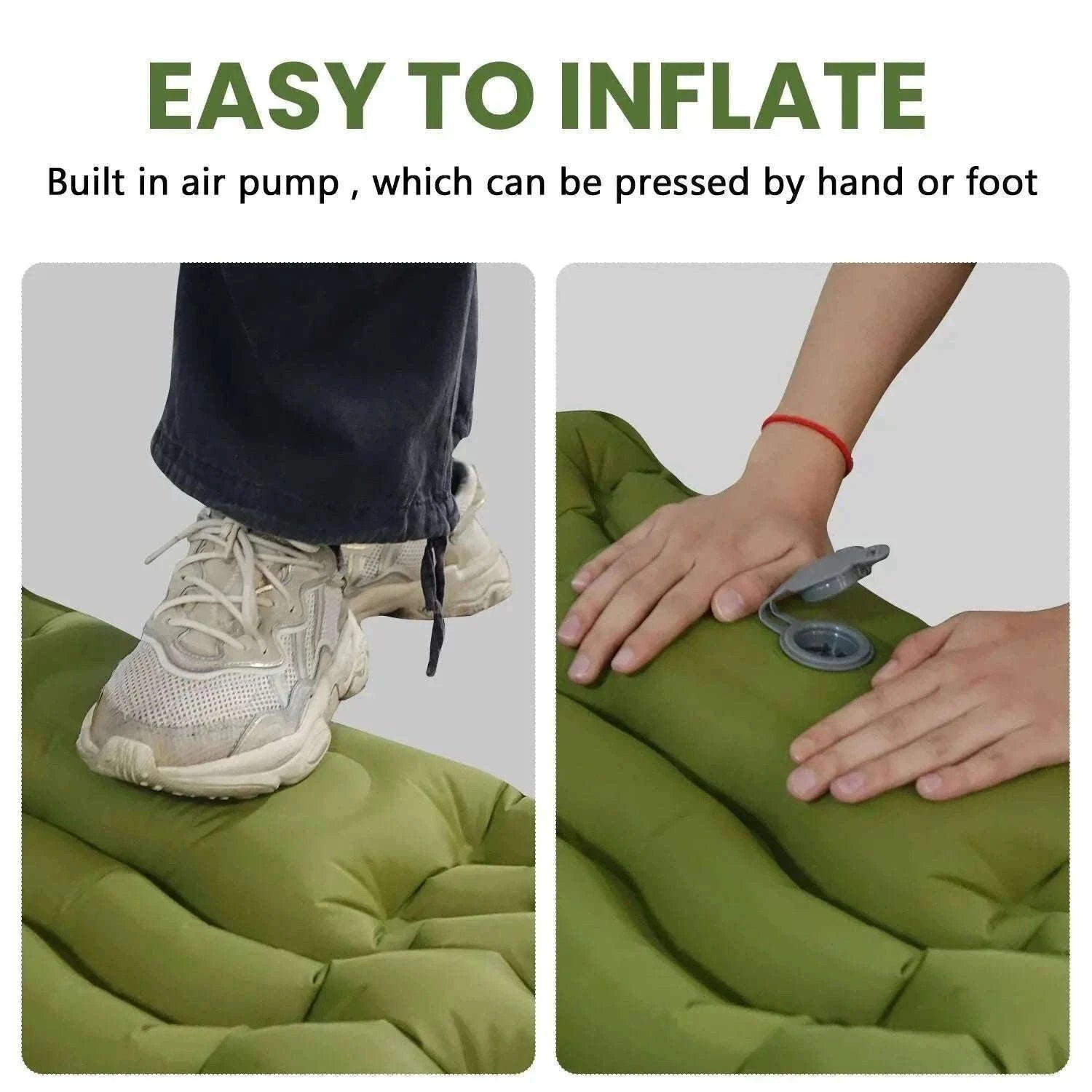 Inflatable Camping Mattress with Built-In Pillow and Pump-Green / One Seat