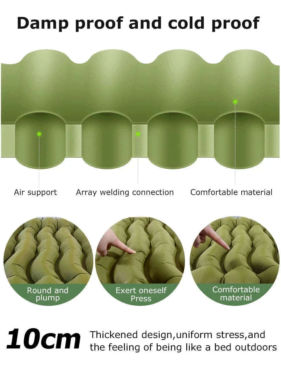 Inflatable Camping Mattress with Built-In Pillow and Pump-Green / One Seat