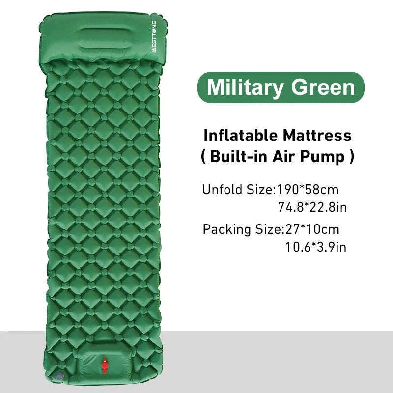 Inflatable Camping Mattress with Built-In Pump and Pillow-Royal Blue