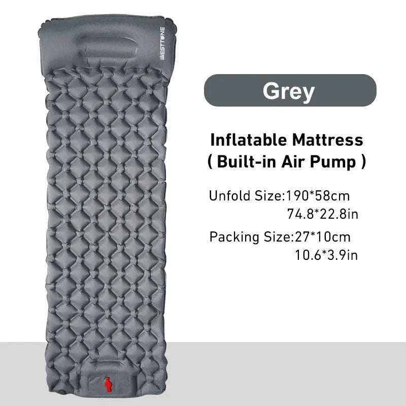Inflatable Camping Mattress with Built-In Pump and Pillow-Royal Blue
