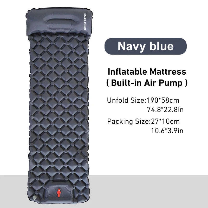 Inflatable Camping Mattress with Built-In Pump and Pillow-Royal Blue