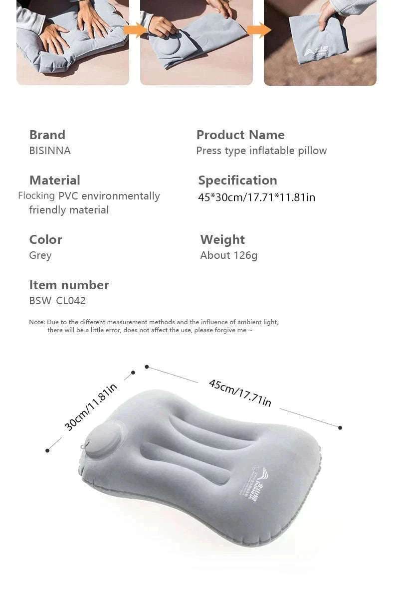Inflatable Camping Pillow with Built-In Pump, Ultralight Travel Support-Blue / China Mainland