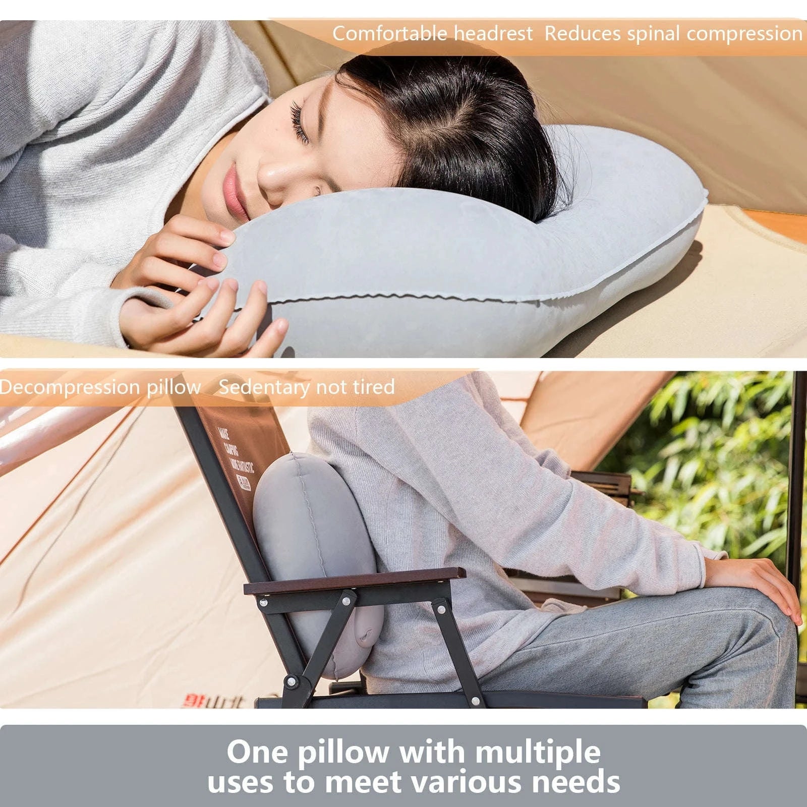 Inflatable Camping Pillow with Built-In Pump, Ultralight Travel Support-Blue / China Mainland