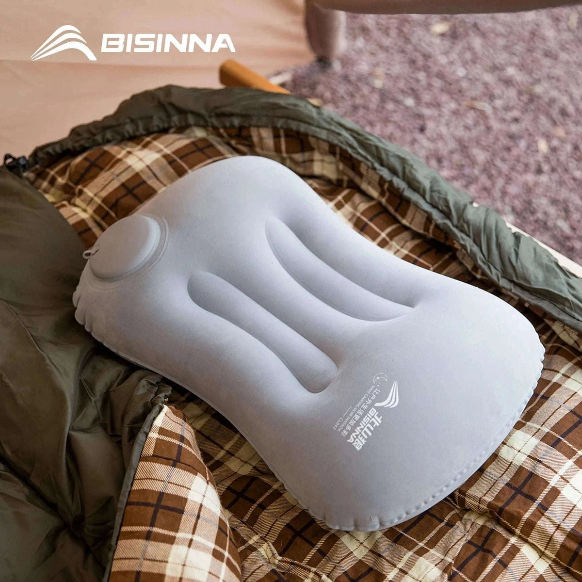 Inflatable Camping Pillow with Built-In Pump, Ultralight Travel Support-Blue / China Mainland