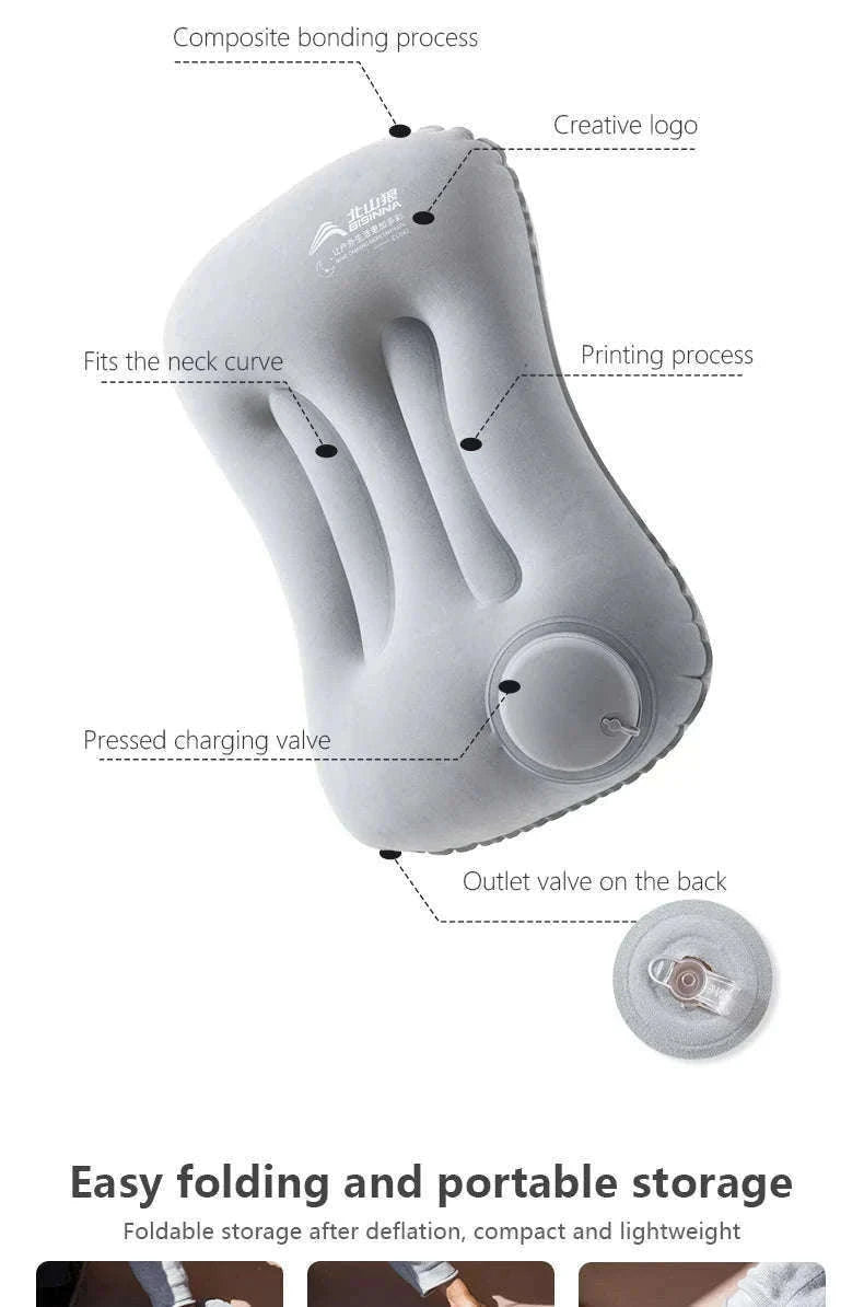 Inflatable Camping Pillow with Built-In Pump, Ultralight Travel Support-Blue / China Mainland