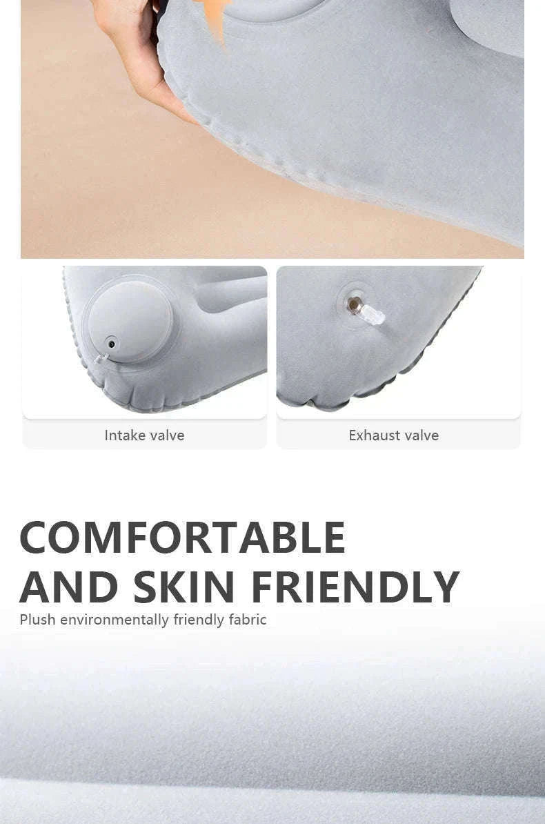 Inflatable Camping Pillow with Built-In Pump, Ultralight Travel Support-Blue / China Mainland