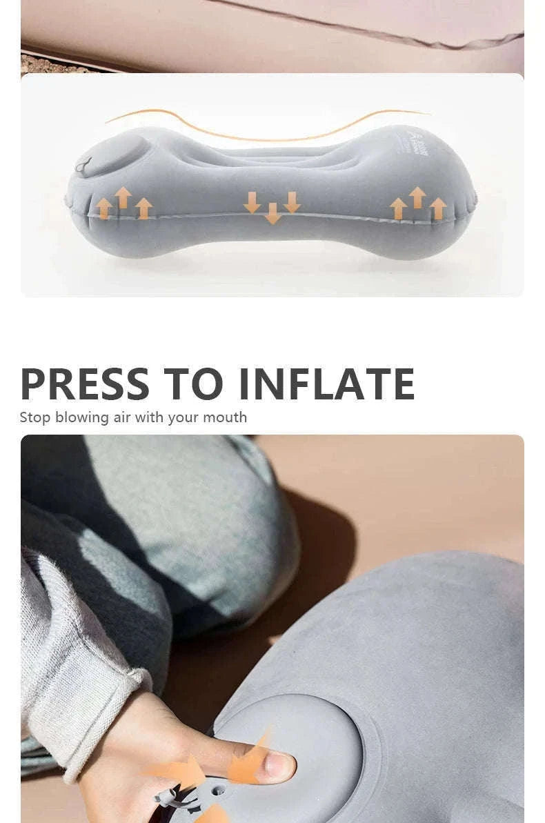 Inflatable Camping Pillow with Built-In Pump, Ultralight Travel Support-Blue / China Mainland
