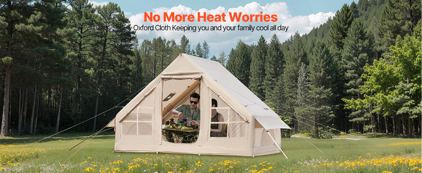 Tente de camping gonflable avec pompe, tente imperméable en Oxford pour 3 à 5 personnes
