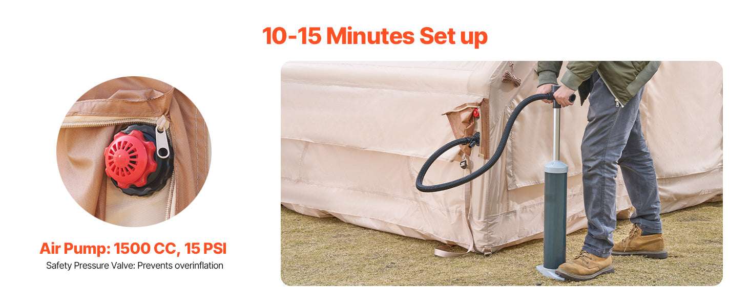 Inflatable Camping Tent for 3–5 People with Pump & Canopy-france
