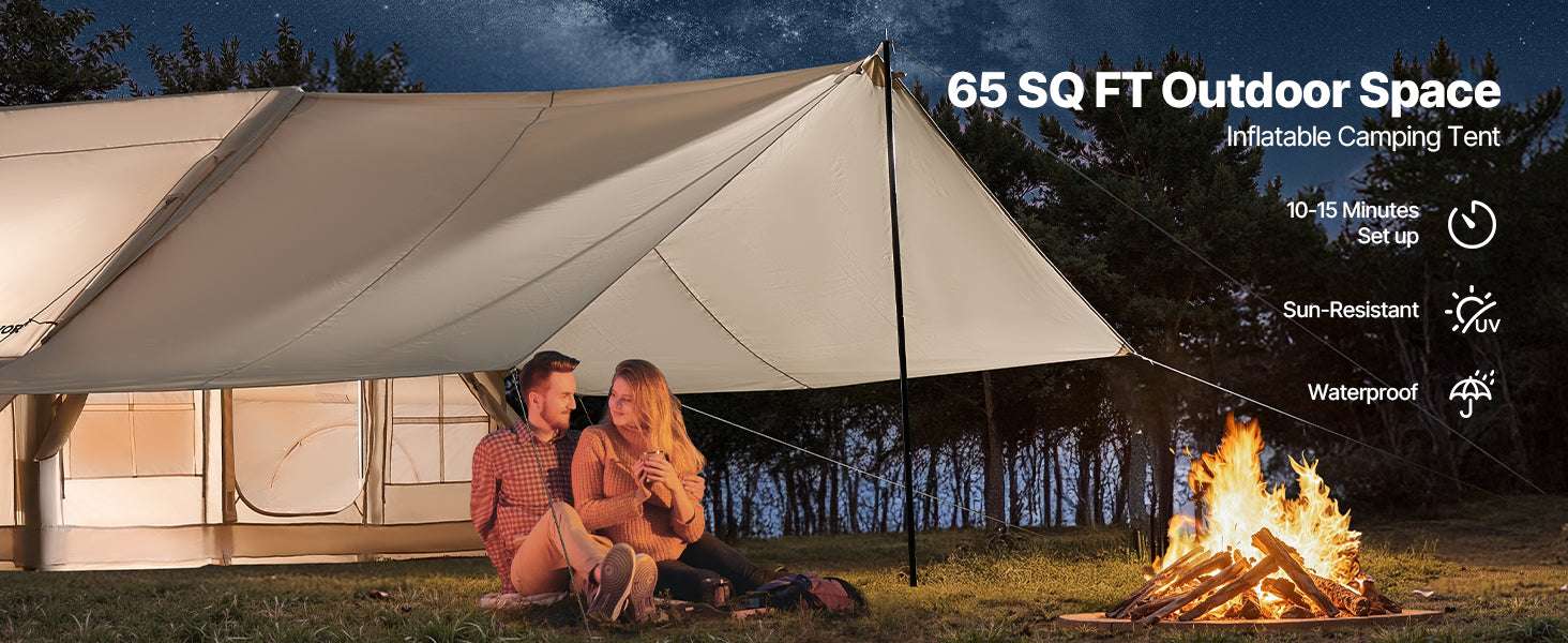 Inflatable Camping Tent for 3–5 People with Pump & Canopy-france
