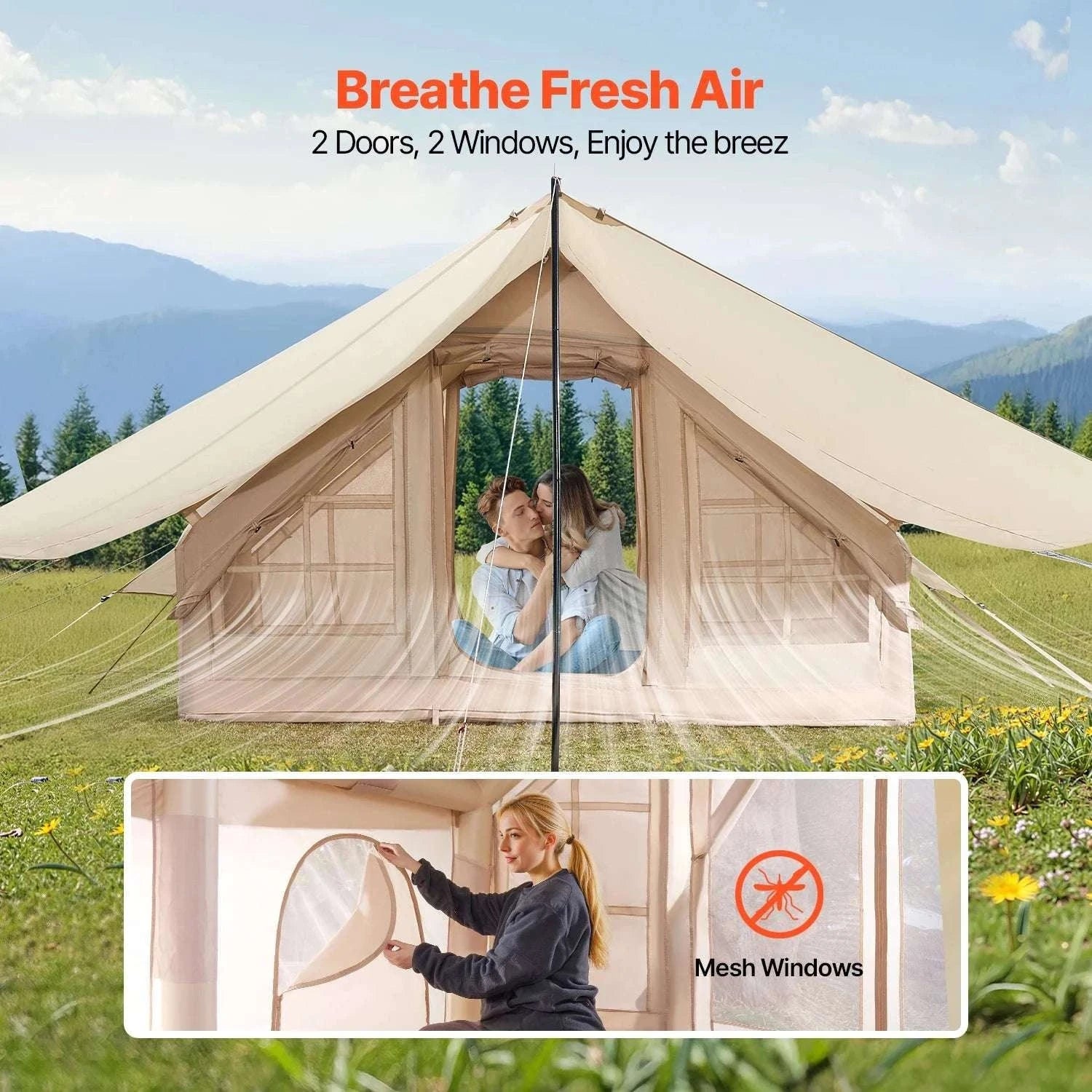 Inflatable Camping Tent for 3–5 People with Pump & Canopy-france