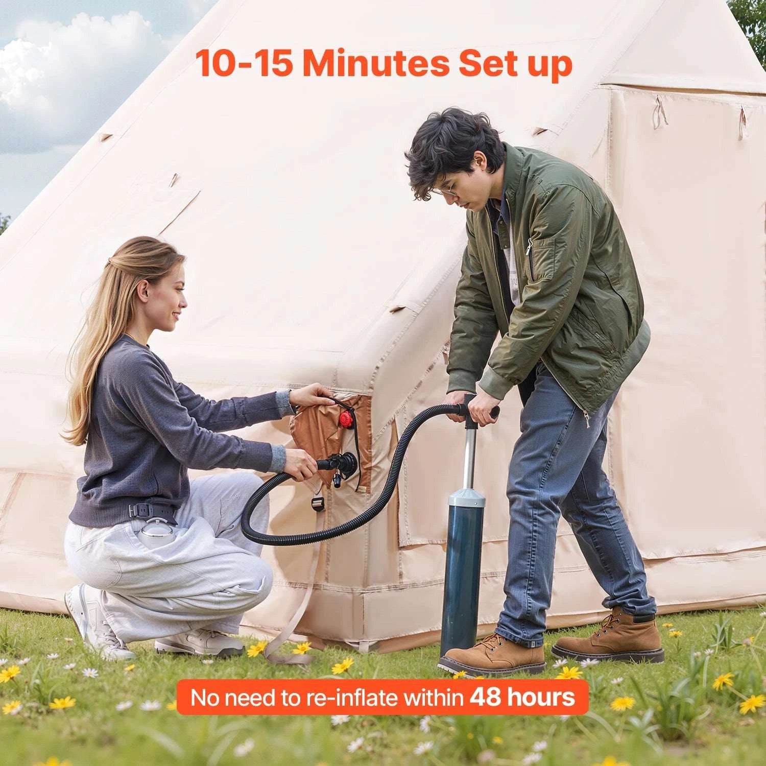 Inflatable Camping Tent for 3–5 People with Pump & Canopy-france
