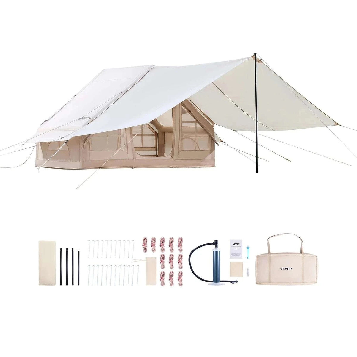 Inflatable Camping Tent for 3–5 People with Pump & Canopy-france
