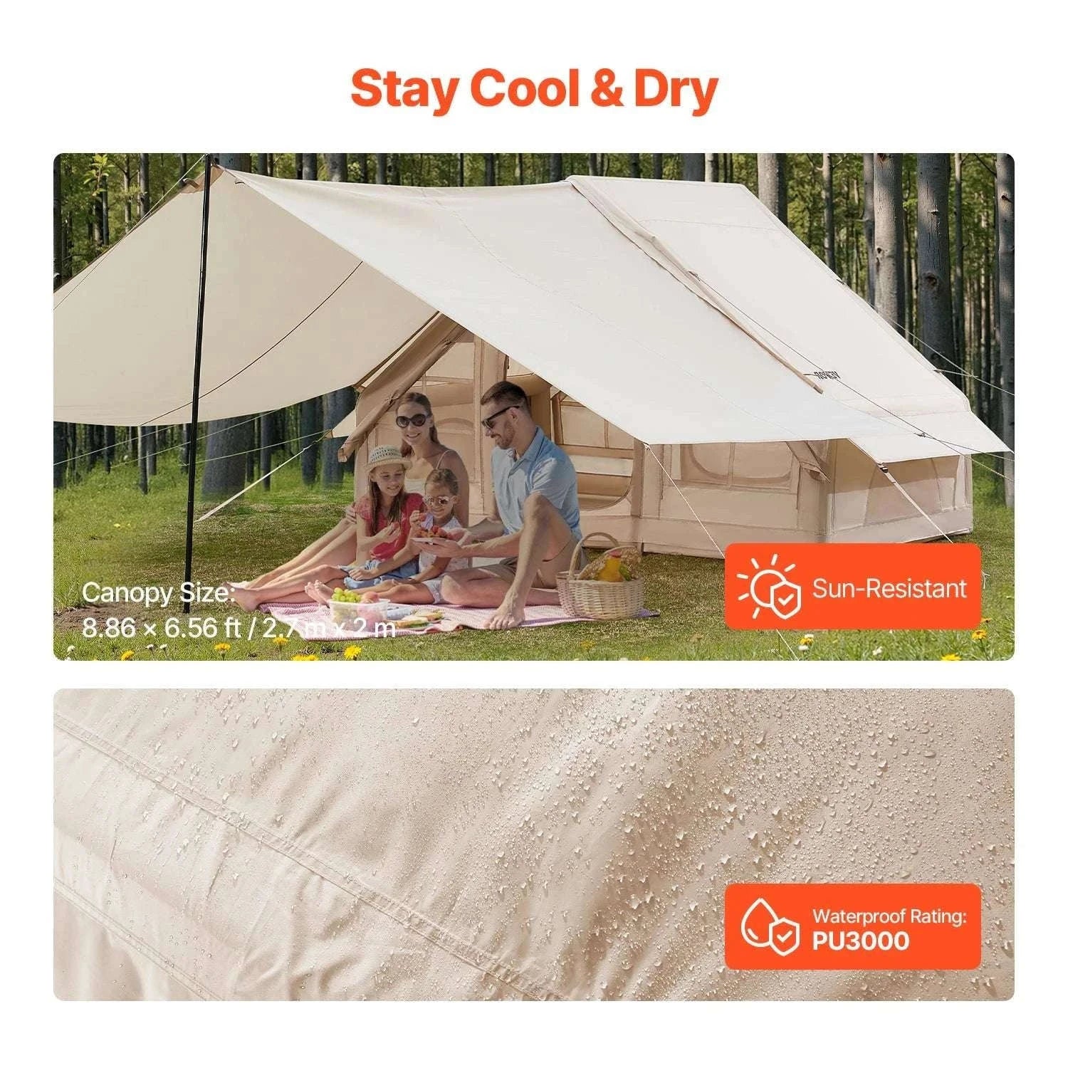 Inflatable Camping Tent for 3–5 People with Pump & Canopy-france