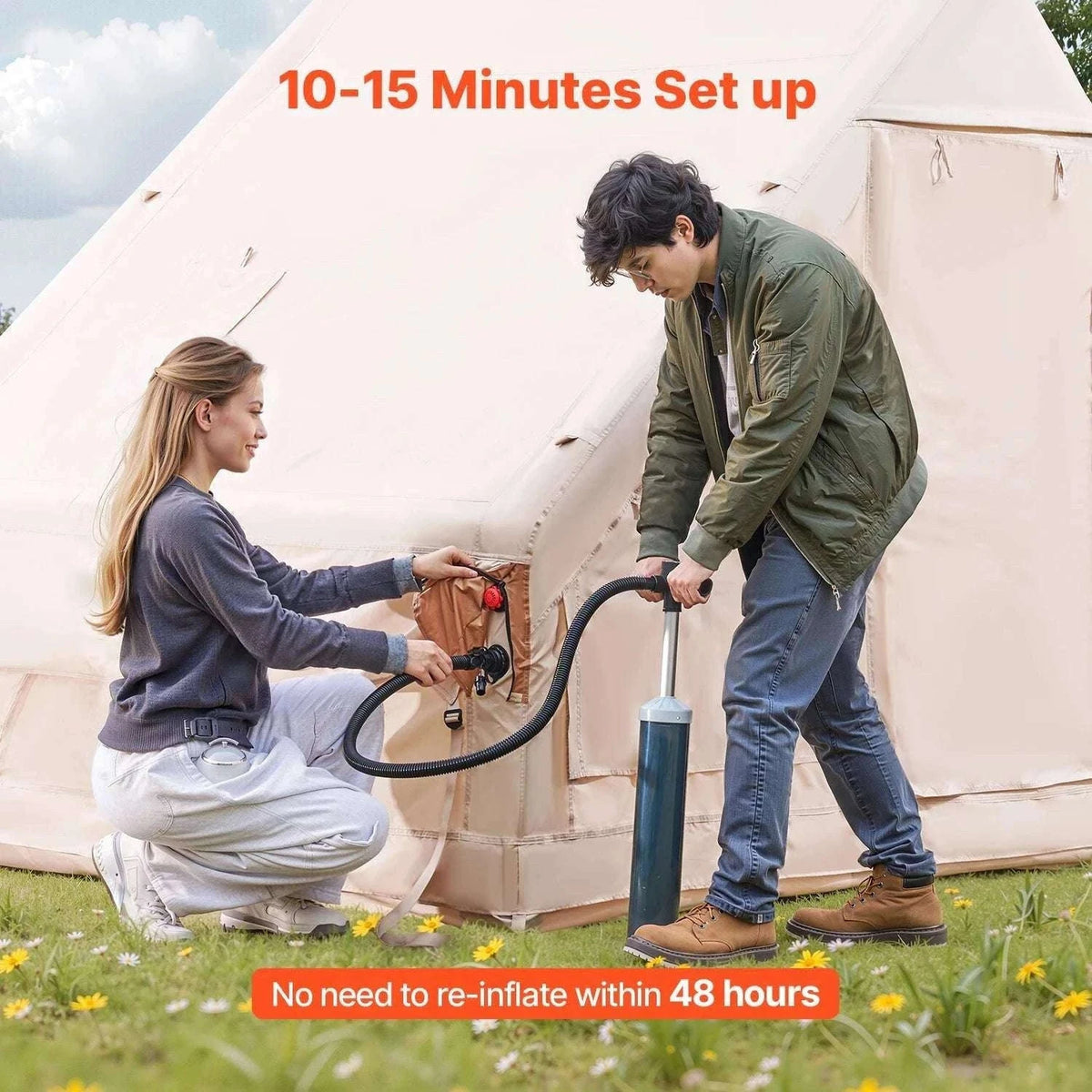 Inflatable Camping Tent for 3–5 People with Pump & Canopy-france