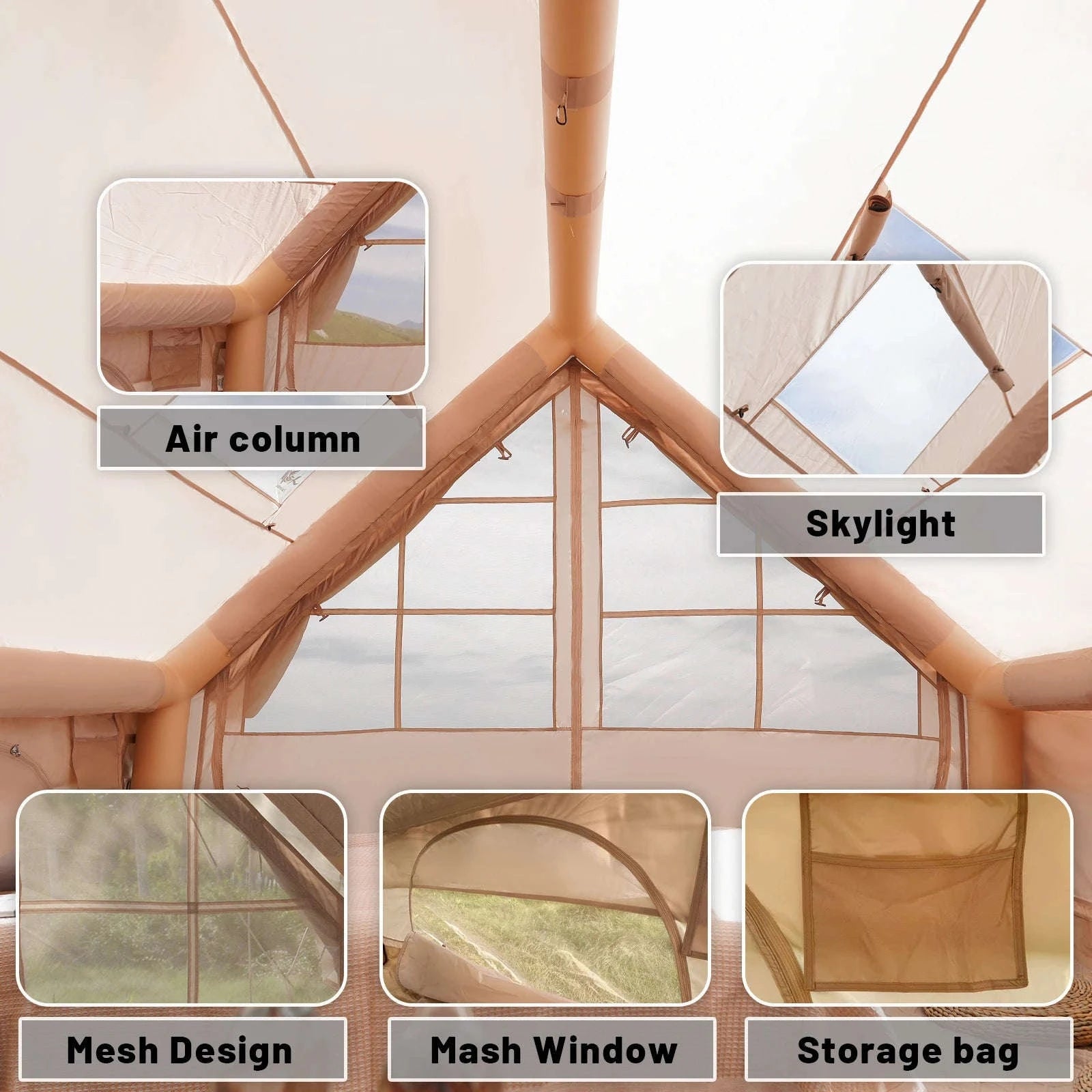 Inflatable Camping Tent for 4-8 Persons with Carry Bag-6.3Khaki Simple / United States