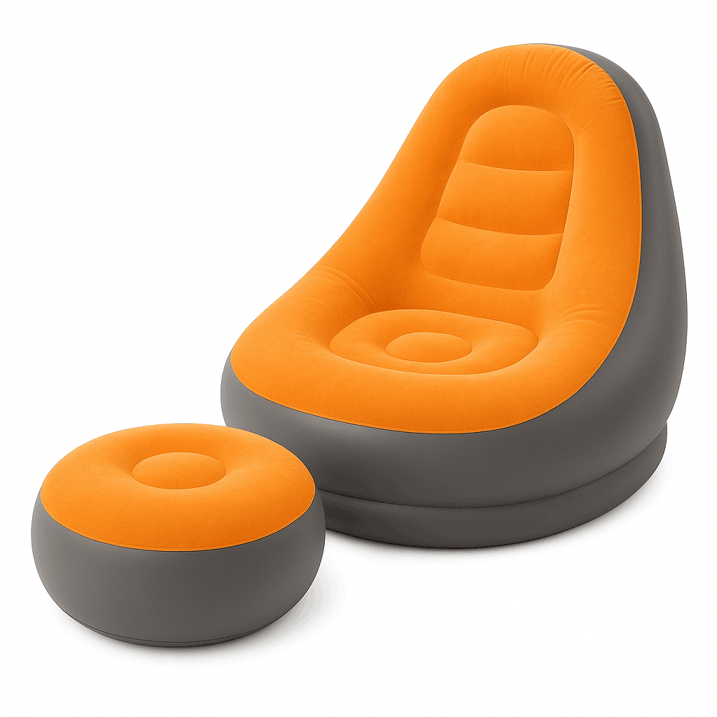 Inflatable Flocking Lazy Sofa Set with Foot Stool-GRAY / United States