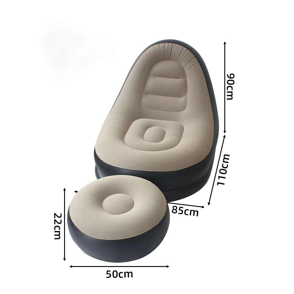 Inflatable Flocking Lazy Sofa Set with Foot Stool-GRAY / United States