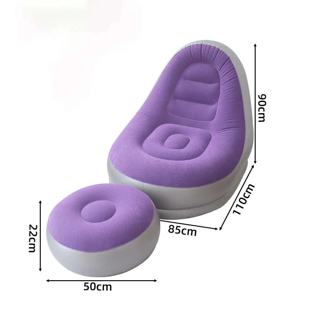 Inflatable Flocking Lazy Sofa Set with Foot Stool-GRAY / United States