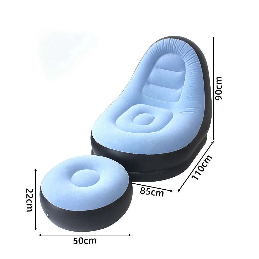 Inflatable Flocking Lazy Sofa Set with Foot Stool-GRAY / United States