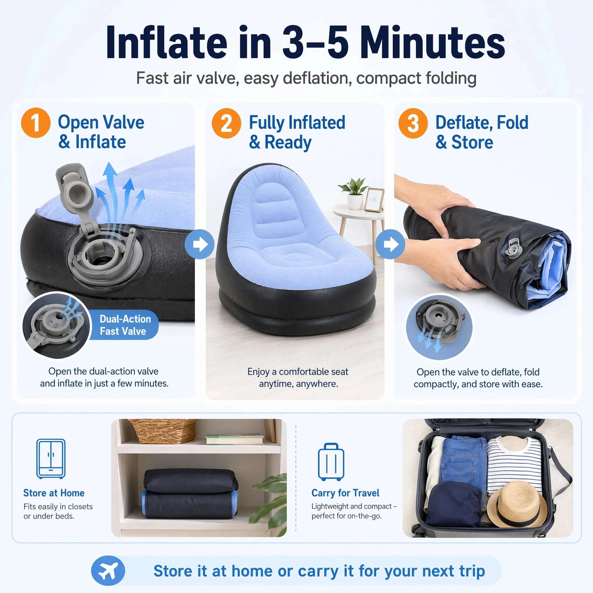 Inflatable Flocking Lazy Sofa Set with Foot Stool-GRAY / United States