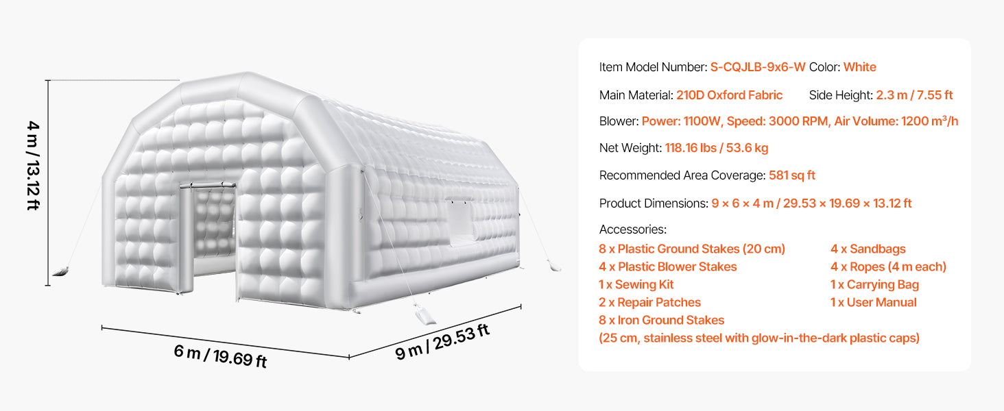 Inflatable Party Tent with Blower and Sandbags
