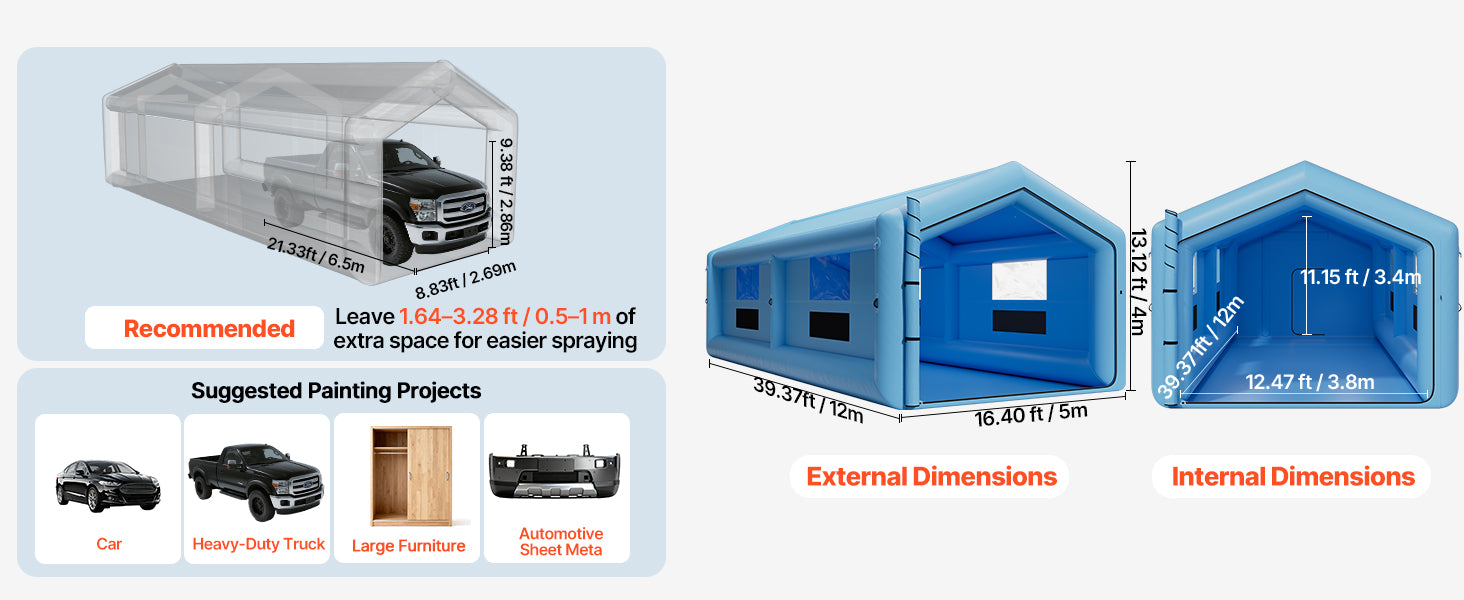 SucceBuy Inflatable Paint Booth Inflatable Spray Booth with Powerful Blower and Air Filter System Round Roof with Light Hook