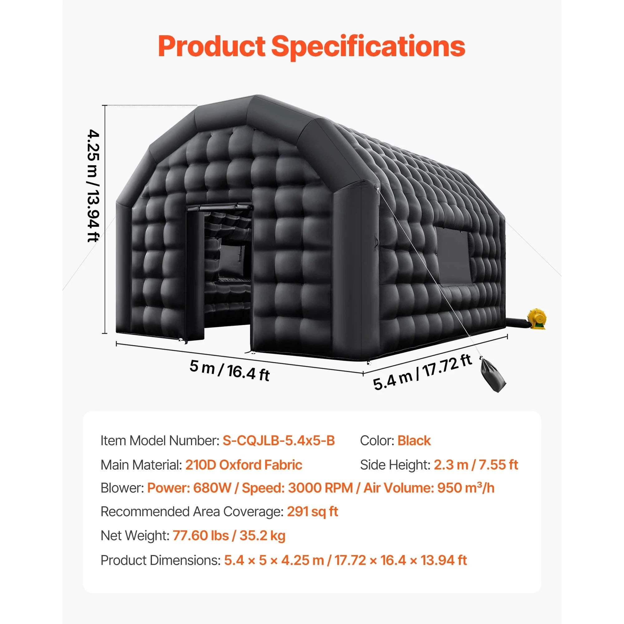 Inflatable Party Tent with Blower and Sandbags-8x6x4m White Dome / United States