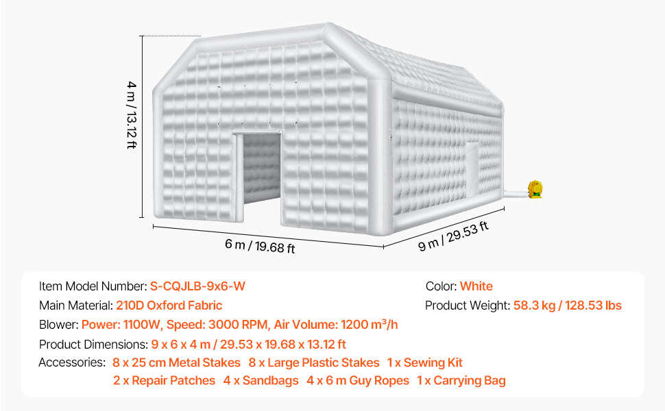 Inflatable Party Tent with Blower and Sandbags-8x6x4m White Dome / United States