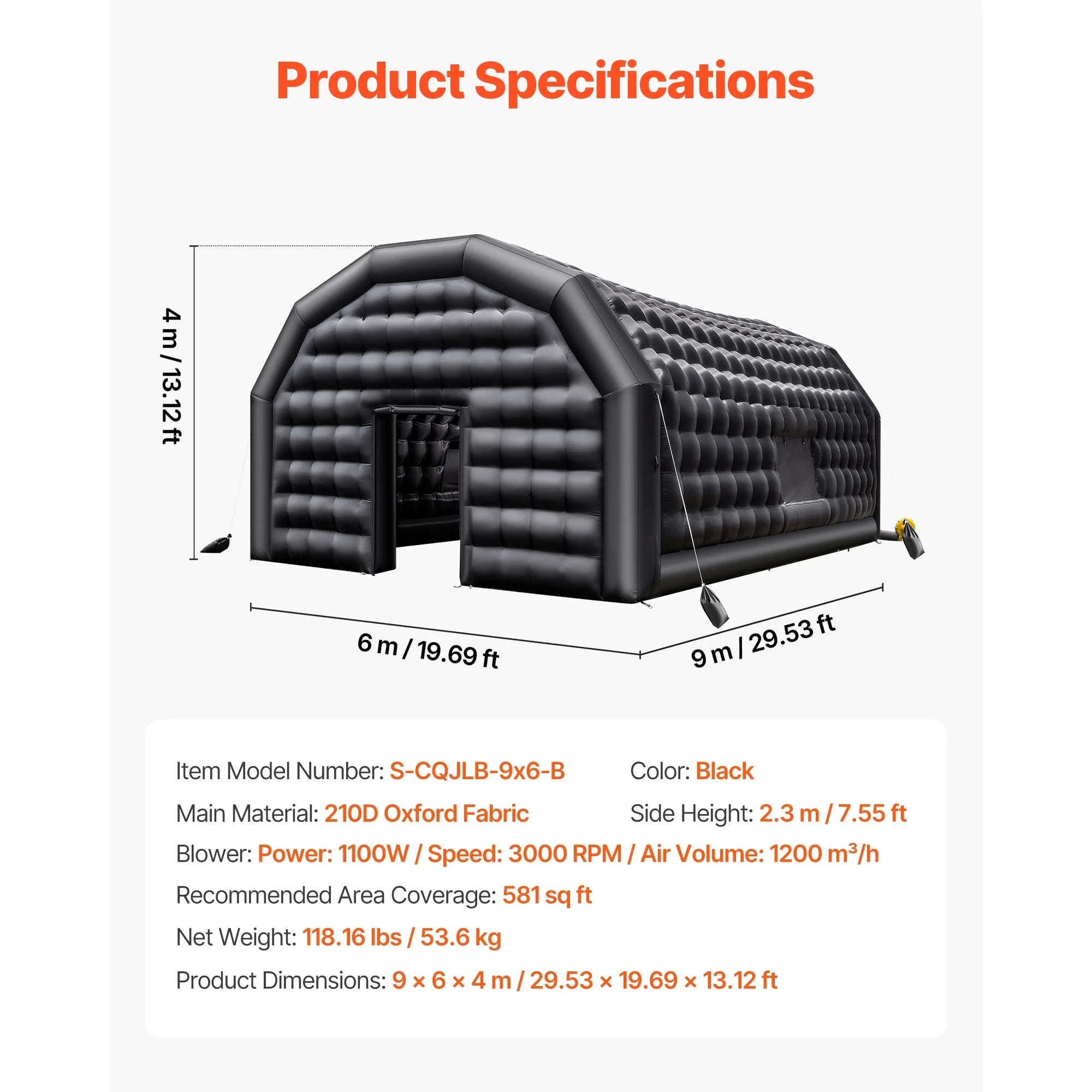 Inflatable Party Tent with Blower and Sandbags-8x6x4m White Dome / United States