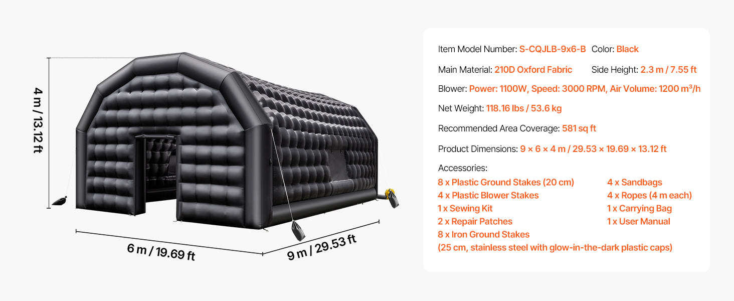 Inflatable Party Tent with Blower and Sandbags-8x6x4m White Dome / United States