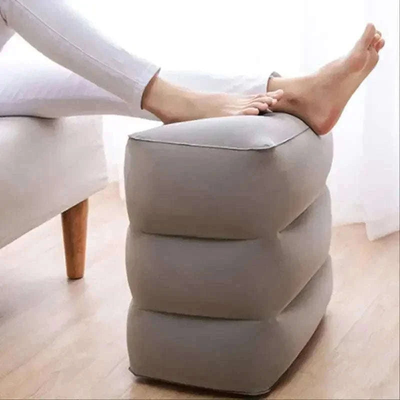 Inflatable Travel Footrest Pillow for Planes, Cars & Kids Comfort-3 layer-Blue